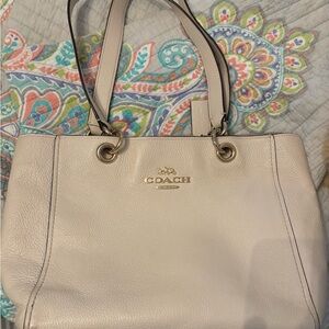Coach Cream Pebbled Leather Tote with Gold Hardware